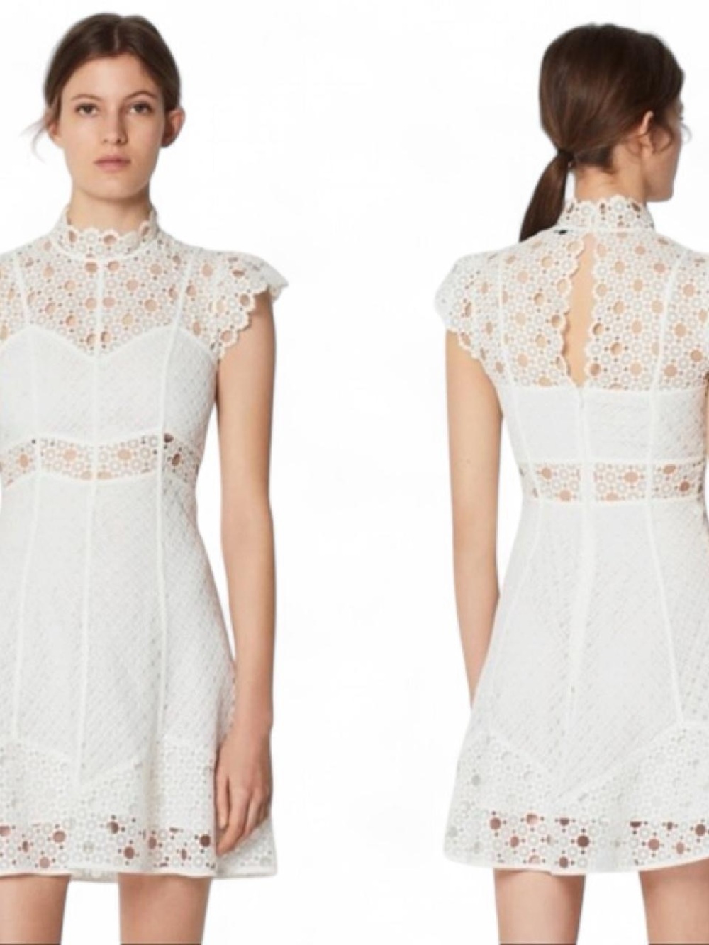 Sandro Paris Jannie Lace overlay mini dress white EUC 36 S a-line elegant